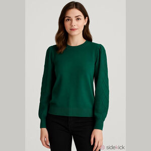 &MERCI Cable Knit Sleeve Sweater – Deep Green – NWT Soft Viscose Blend Sz M